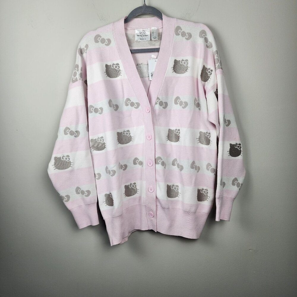 Hello Kitty X Forever 21 sz M  Pink White Striped Button-Up Cardigan oversized